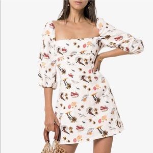 Reformation Hampstead Linen Dress White Tropez Print Lobster